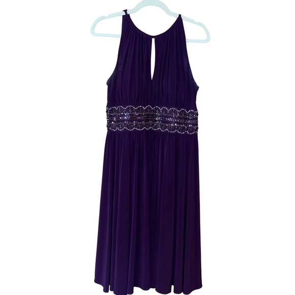 Dress Barn Petite 14 Purple Sleeveless Dress With Keyhole Beaded Waist - Picture 1 of 8